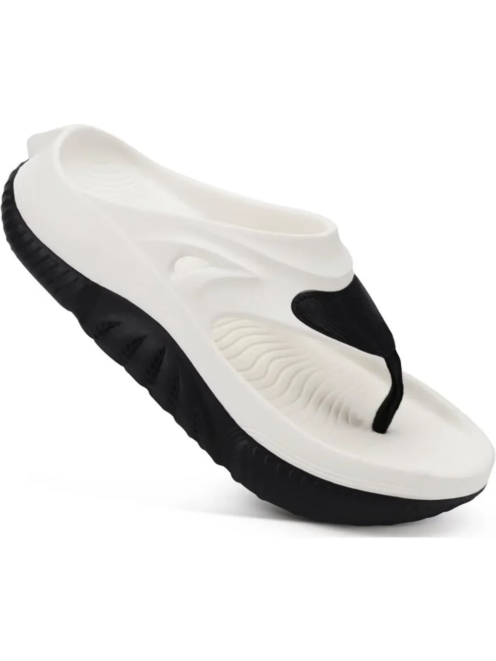 Men's White And Black Orthopedic Footbed Flip Flops Fabric Open Toe Sandal Shoes